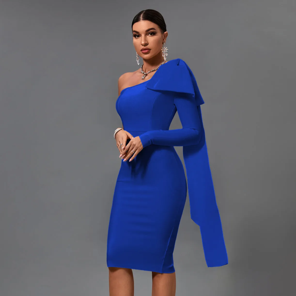 Chic Asymmetrical Bowknot Midi Dress for a Stunning Look