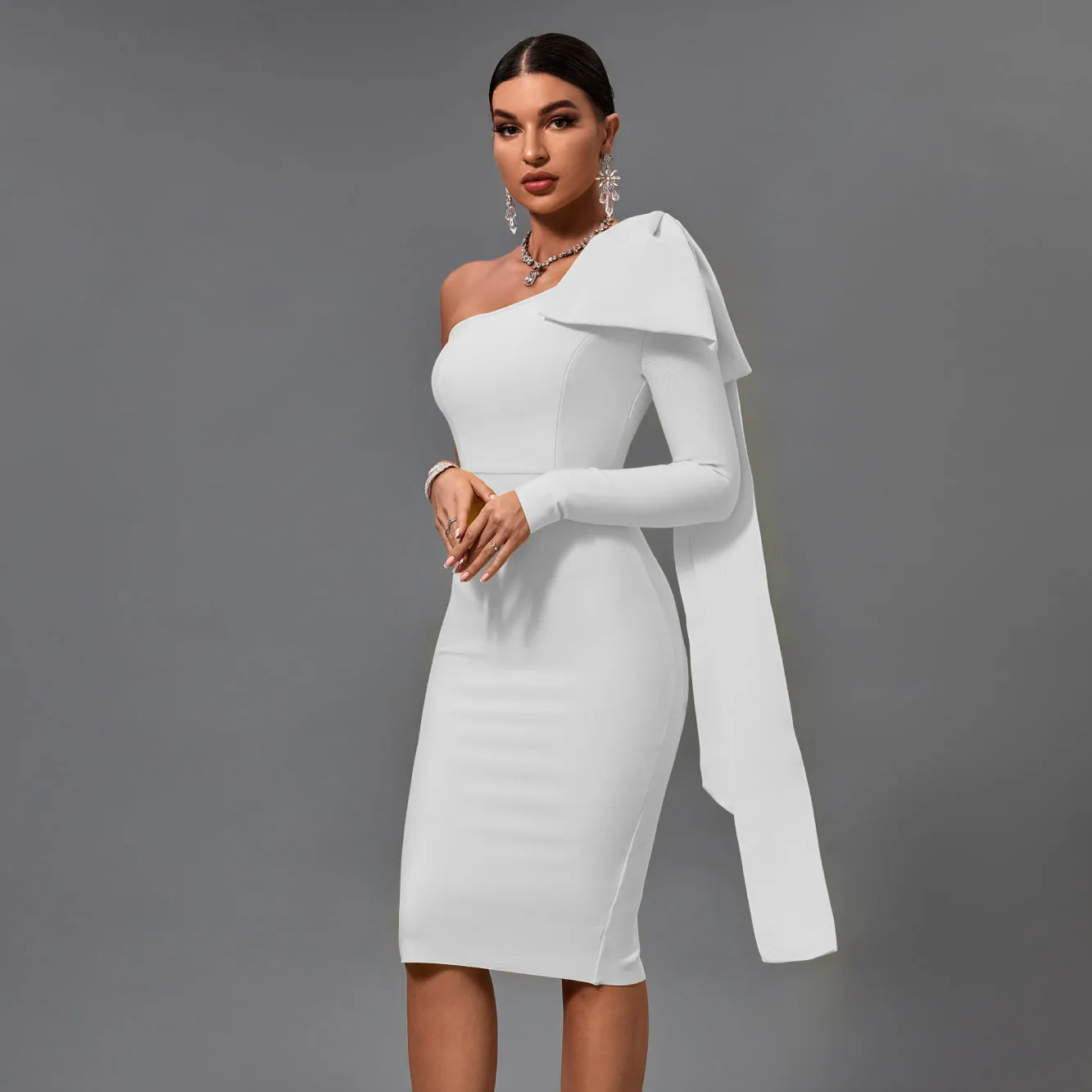 Chic Asymmetrical Bowknot Midi Dress for a Stunning Look