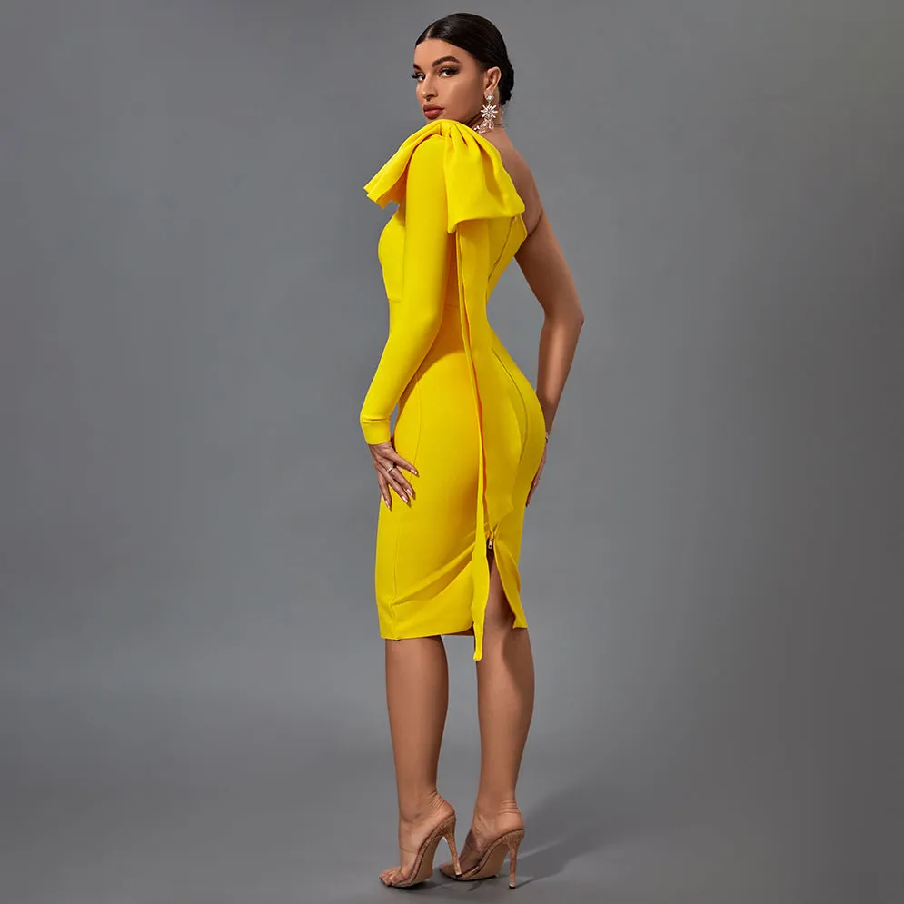 Chic Asymmetrical Bowknot Midi Dress for a Stunning Look