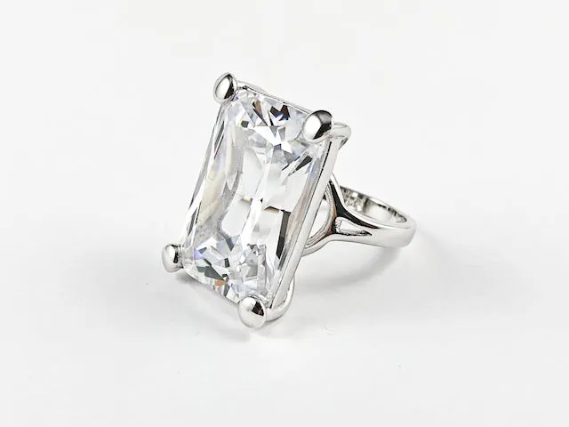 Classic Elegant Rectangular Radiant Cut Silver Ring