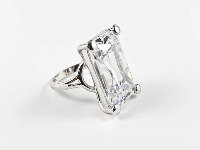 Classic Elegant Rectangular Radiant Cut Silver Ring