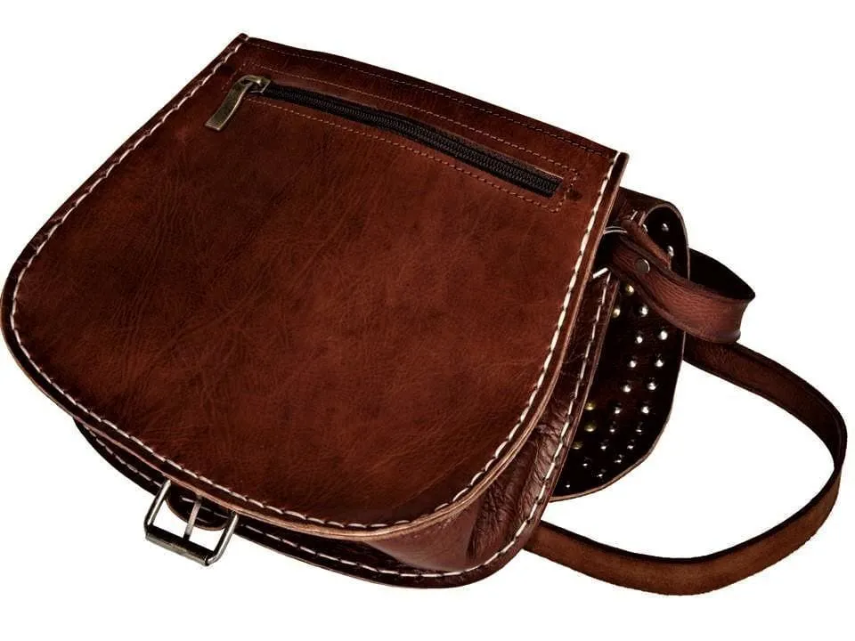 Coins Adorned Leather Bag - Boho - Brown