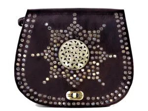 Coins Adorned Leather Bag - Sun - Brown