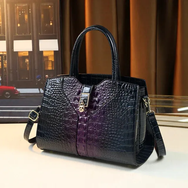 Crocodile Pattern Patent Leather Handbag