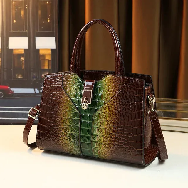 Crocodile Pattern Patent Leather Handbag