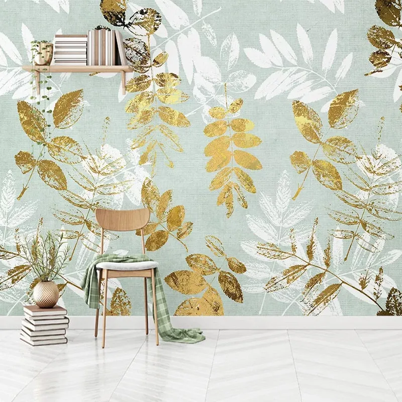 Custom Mural Wallpaper Abstract Golden Tree Leaves (㎡)