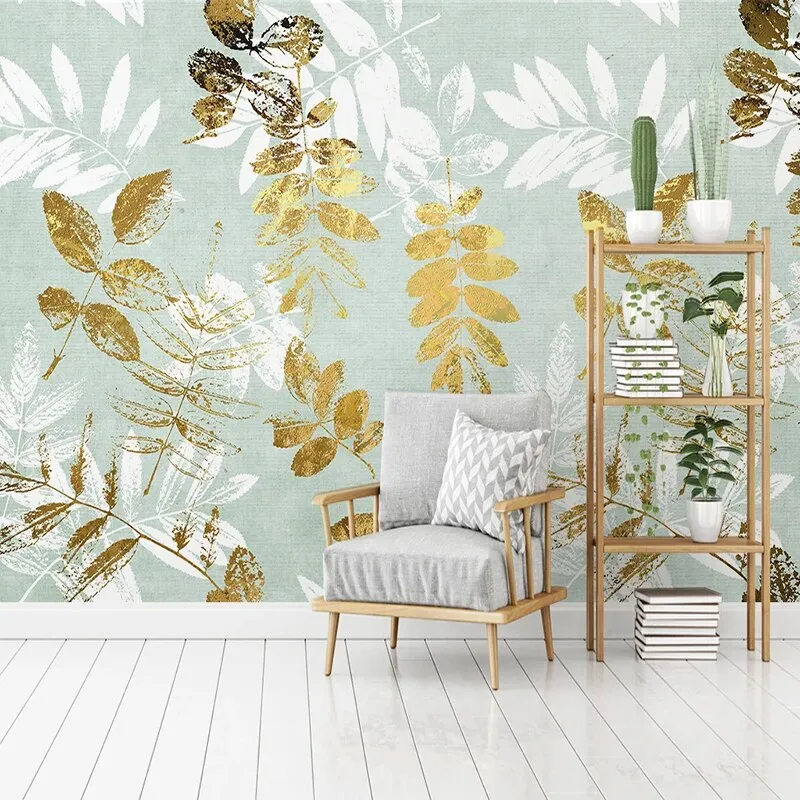 Custom Mural Wallpaper Abstract Golden Tree Leaves (㎡)