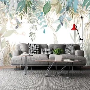 Custom Mural Wallpaper Tropical Plant Leaves Flowers Birds (㎡)