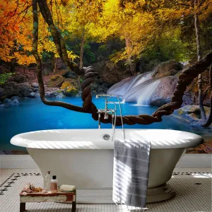 Custom Wallpaper Forest Waterfall PVC Self-Adhesive Mural (㎡)