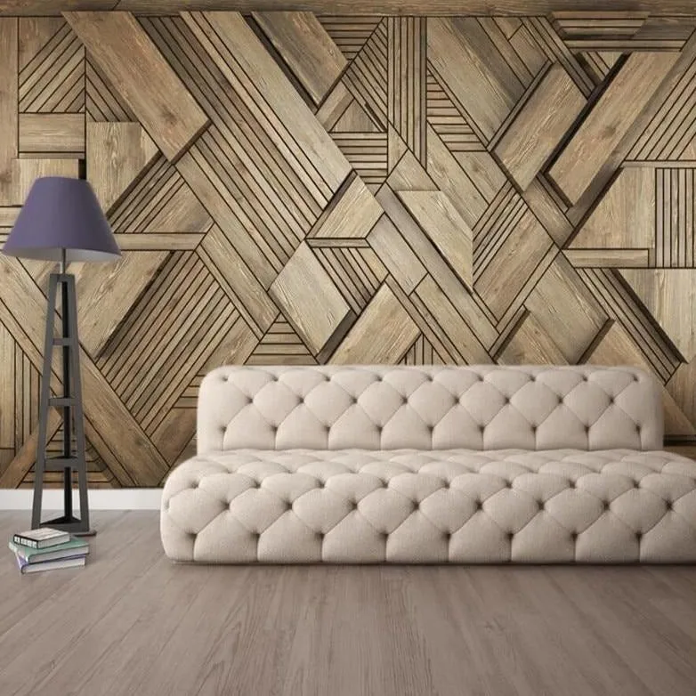 Custom Wallpaper Mural 3D Effect Golden Geometric Shapes (㎡)