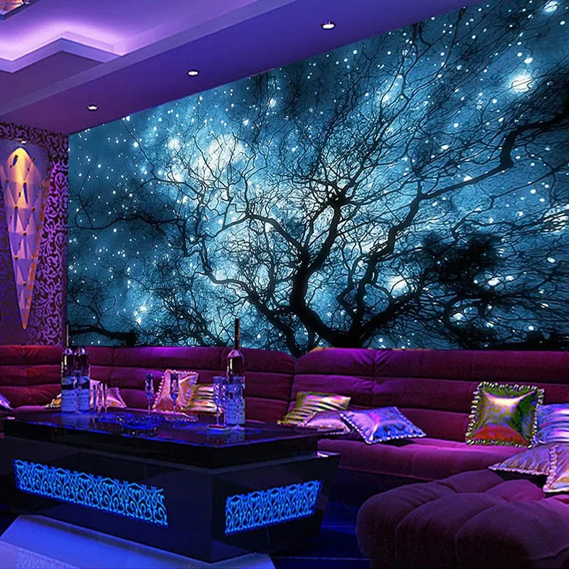 Custom Wallpaper Mural Blue Starry Sky Trees (㎡)