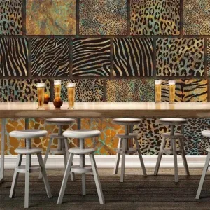 Custom Wallpaper Mural Leopard Print Retro Restaurant Wallcovering (㎡)