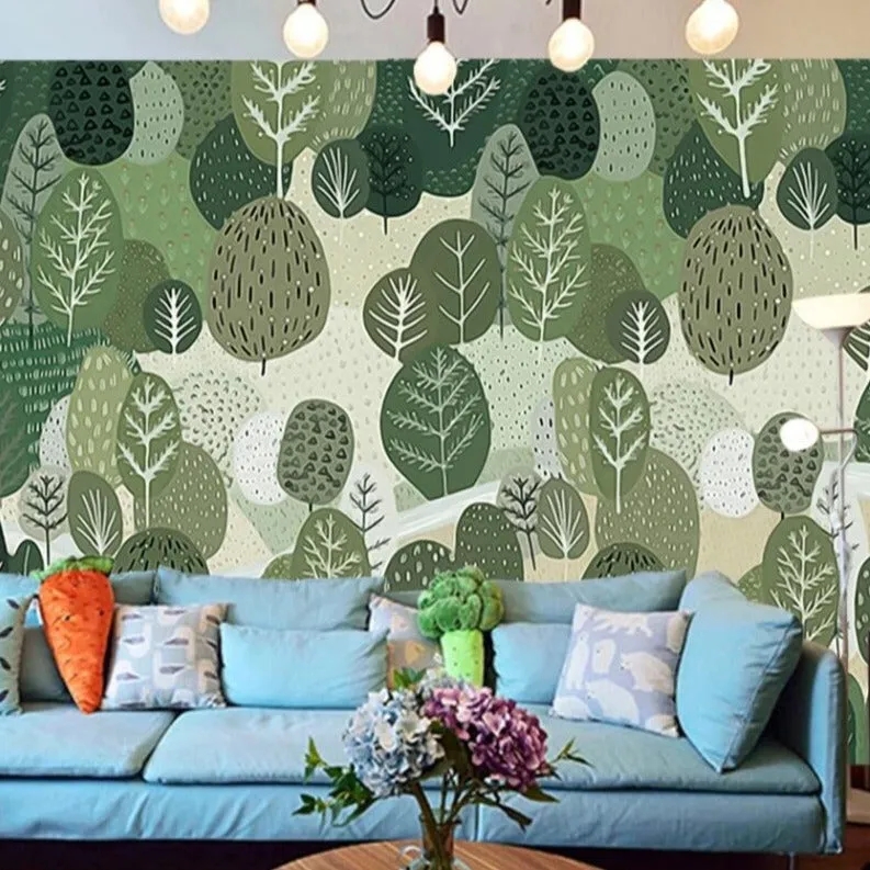 Custom Wallpaper Mural Nordic Style Hand-painted Woods (㎡)