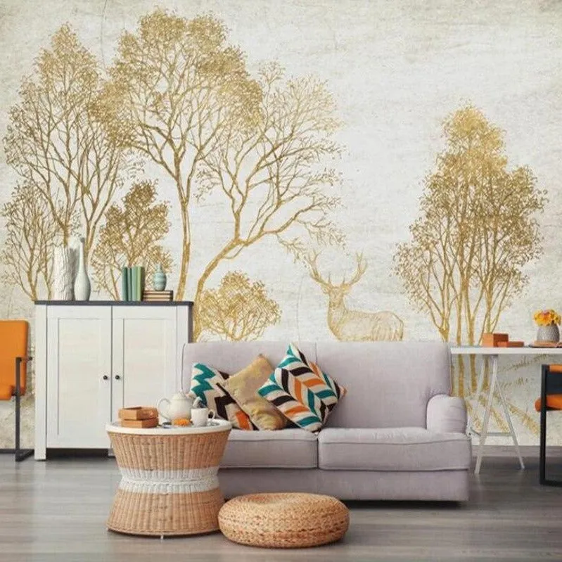 Custom Wallpaper Mural Woods Elk Golden Idyllic (㎡)