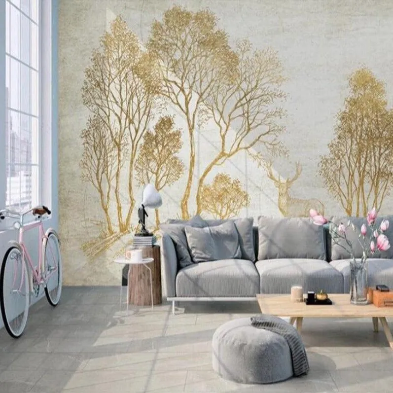 Custom Wallpaper Mural Woods Elk Golden Idyllic (㎡)