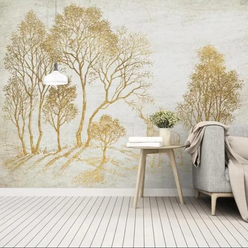 Custom Wallpaper Mural Woods Elk Golden Idyllic (㎡)