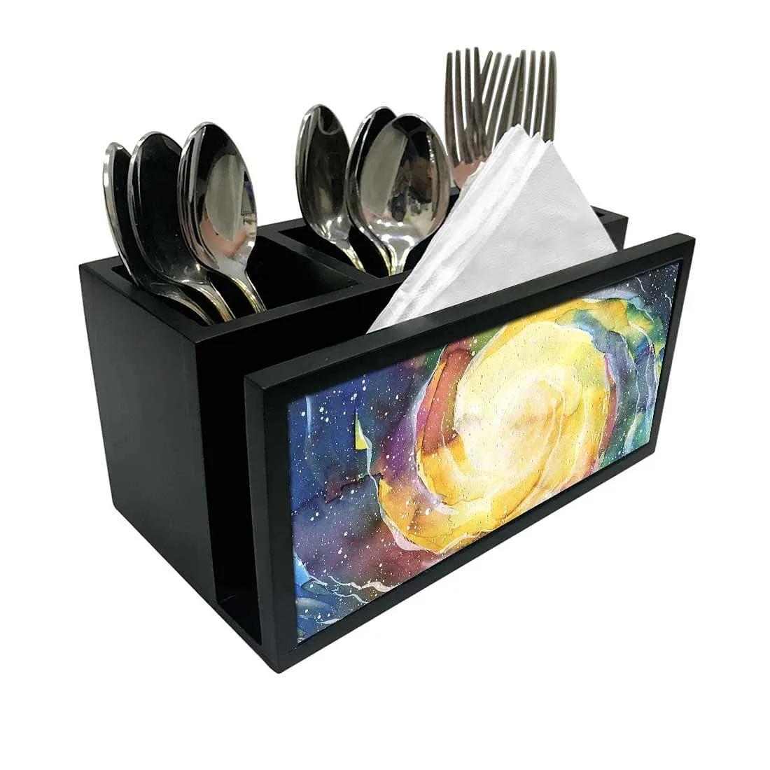 Cutlery Tissue Holder Napkin Stand -  Space Yellow Watercolor