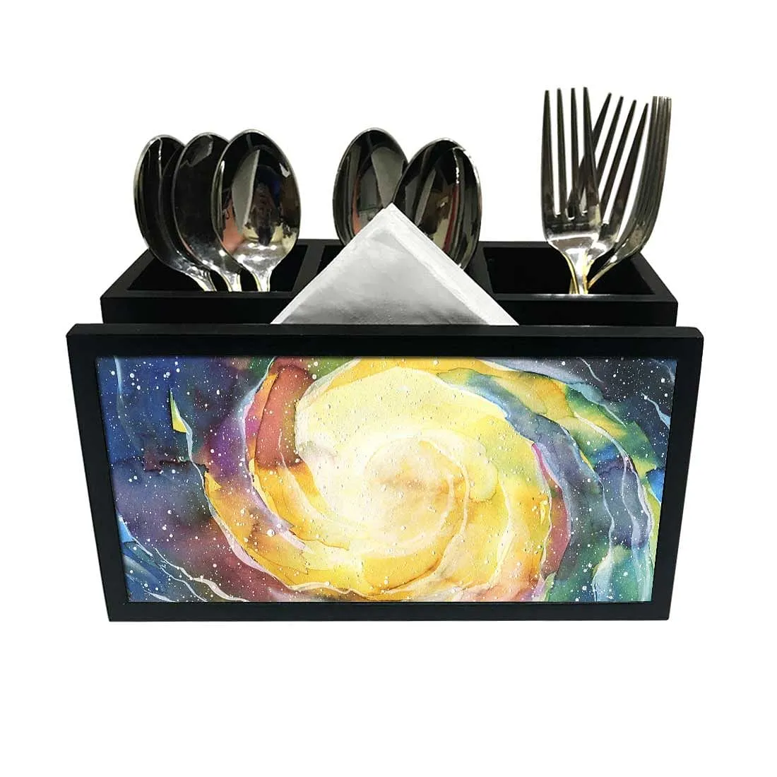 Cutlery Tissue Holder Napkin Stand -  Space Yellow Watercolor