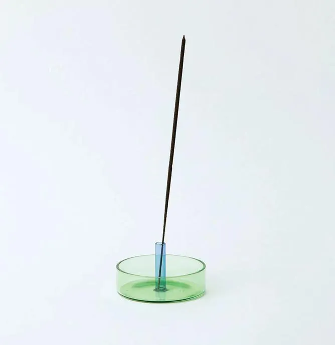 Duo Tone Glass Incense Holder - Green / Blue