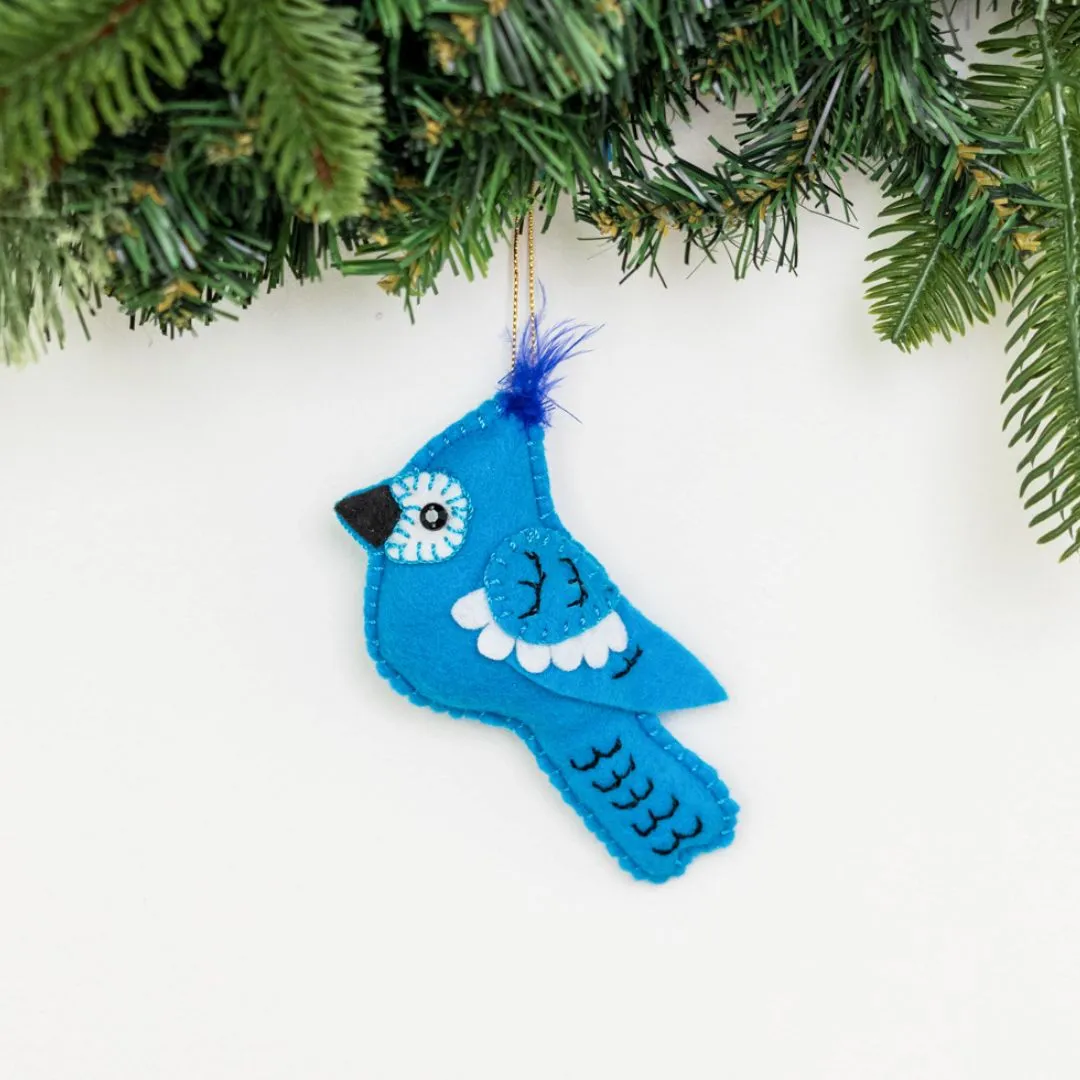 Eco-Friendly Felt Bluejay Christmas Ornament