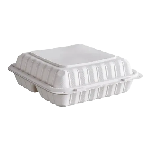 Ecopax Mineral-Filled 3 Comp Plastic Hinged Take-Out Container White 9" x 9" - 150/Case