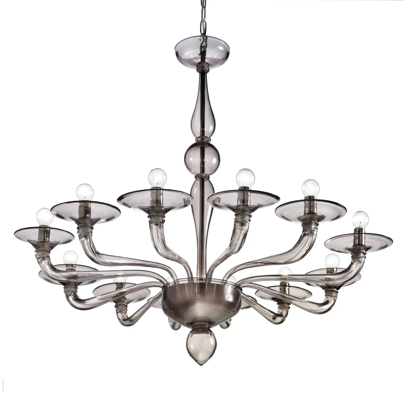 Fabulous Modern Hand-Blown Murano Chandelier In Grey Smoke