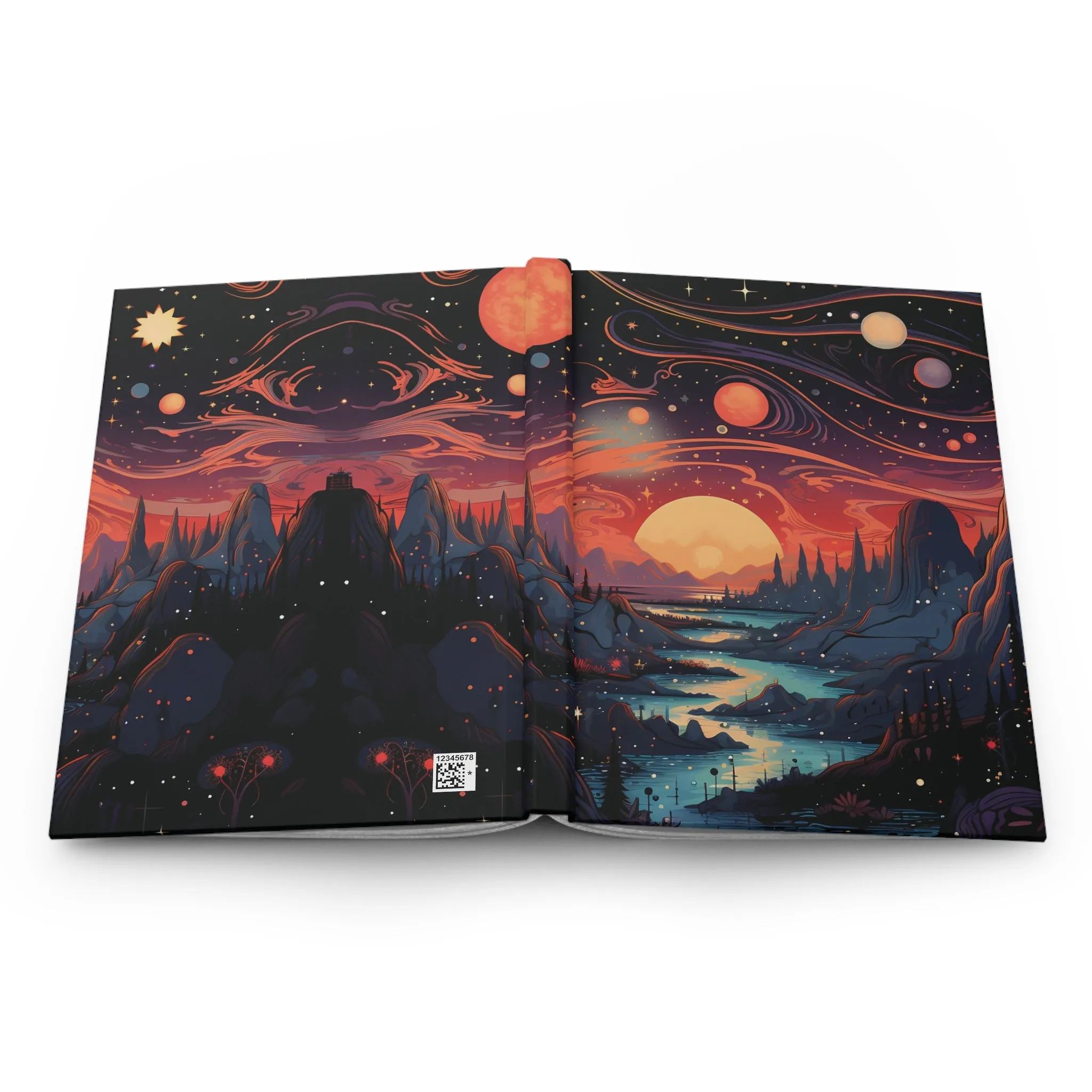 Fantasy Celestial Hardcover Journal | Serene Mountain and River Blank Book | Stars Space and Sunset Lined Notebook Aesthetic Diary Dream Log