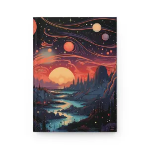 Fantasy Celestial Hardcover Journal | Serene Mountain and River Blank Book | Stars Space and Sunset Lined Notebook Aesthetic Diary Dream Log