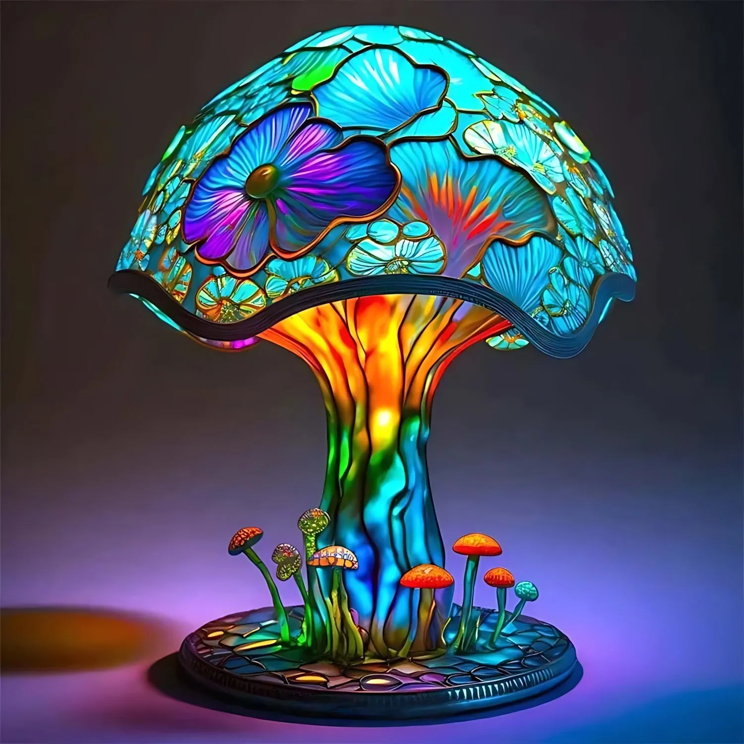 Fantasy Shroom Table Lamp Stunning Stained Glass Design