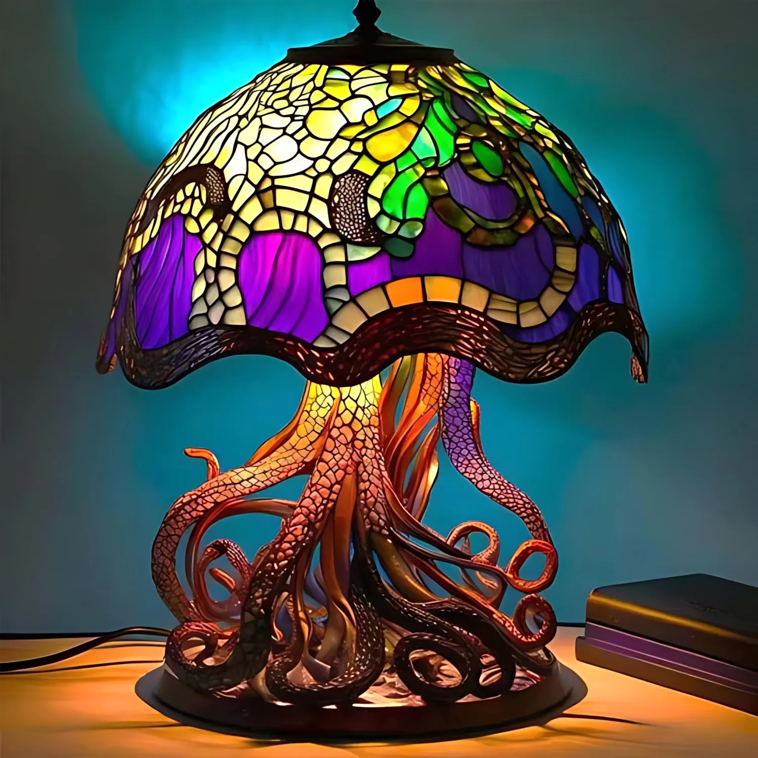 Fantasy Shroom Table Lamp Stunning Stained Glass Design