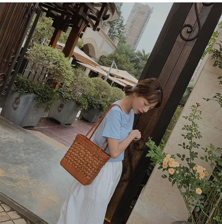 Fashion Ladies Woven Leather Handbags Shoulder Tote Bag For Women