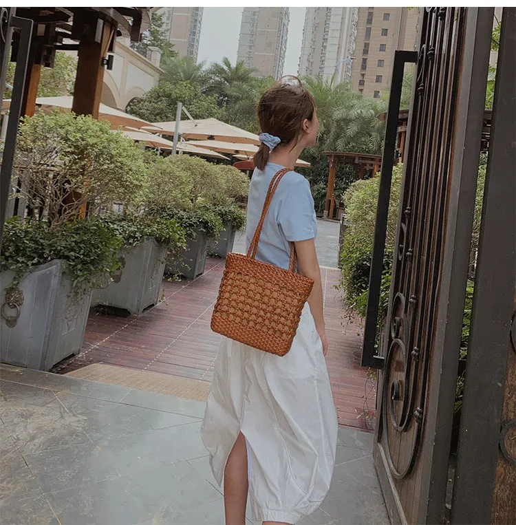 Fashion Ladies Woven Leather Handbags Shoulder Tote Bag For Women