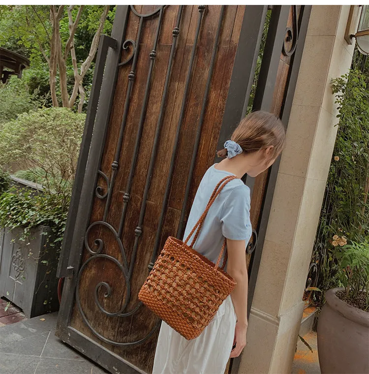 Fashion Ladies Woven Leather Handbags Shoulder Tote Bag For Women