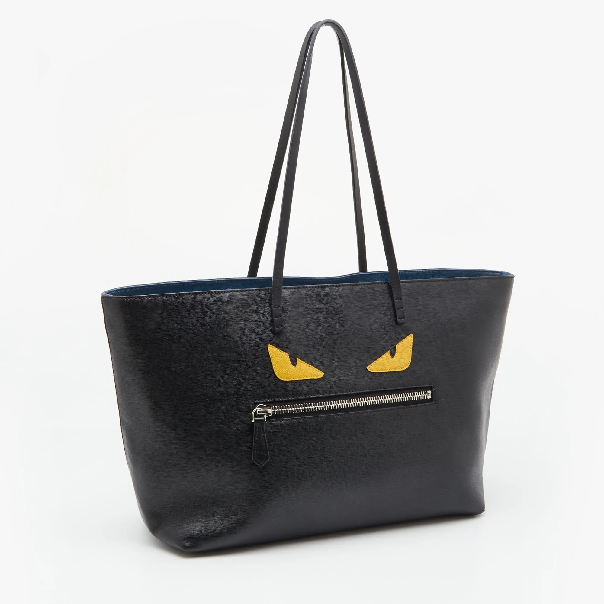 FENDI Black/Blue Leather Monster Roll Tote