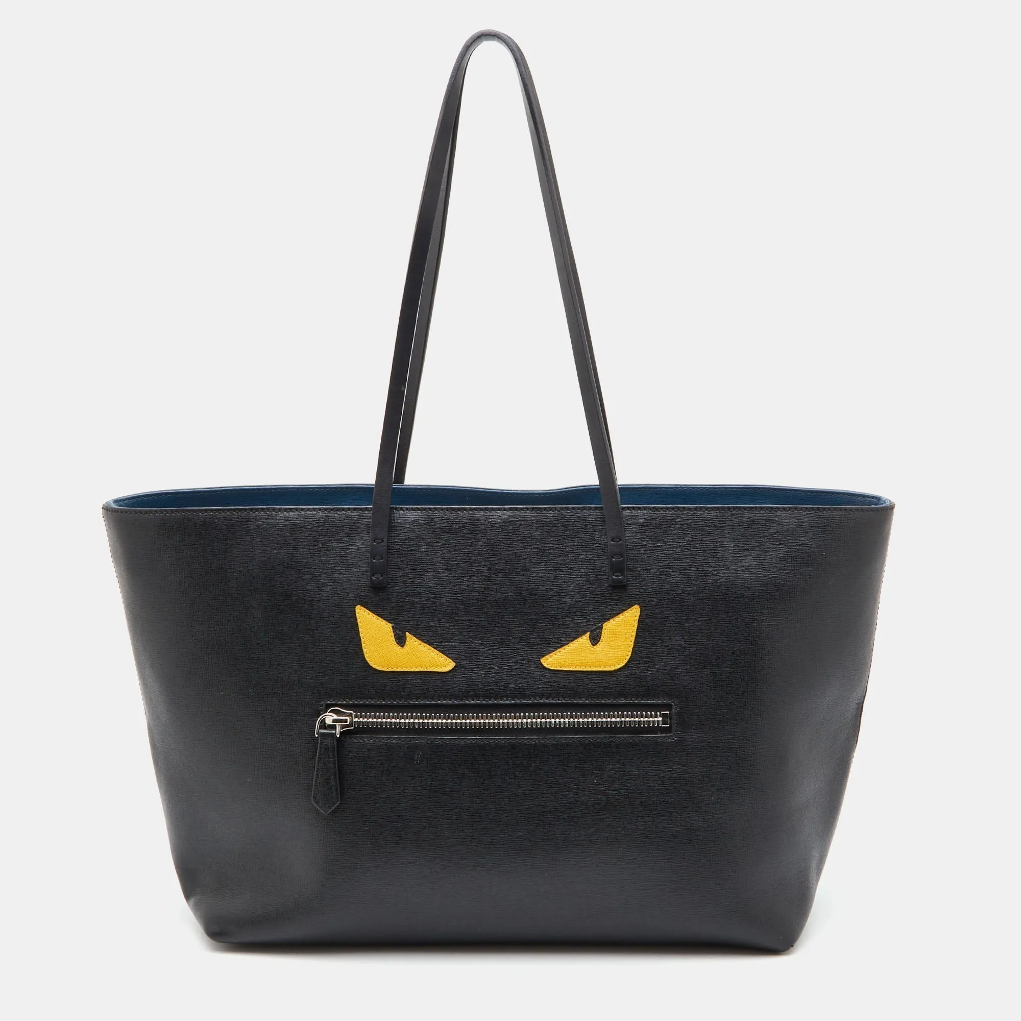 FENDI Black/Blue Leather Monster Roll Tote