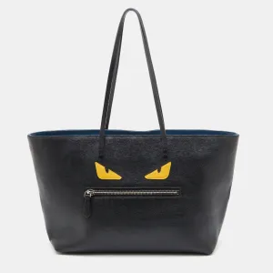 FENDI Black/Blue Leather Monster Roll Tote