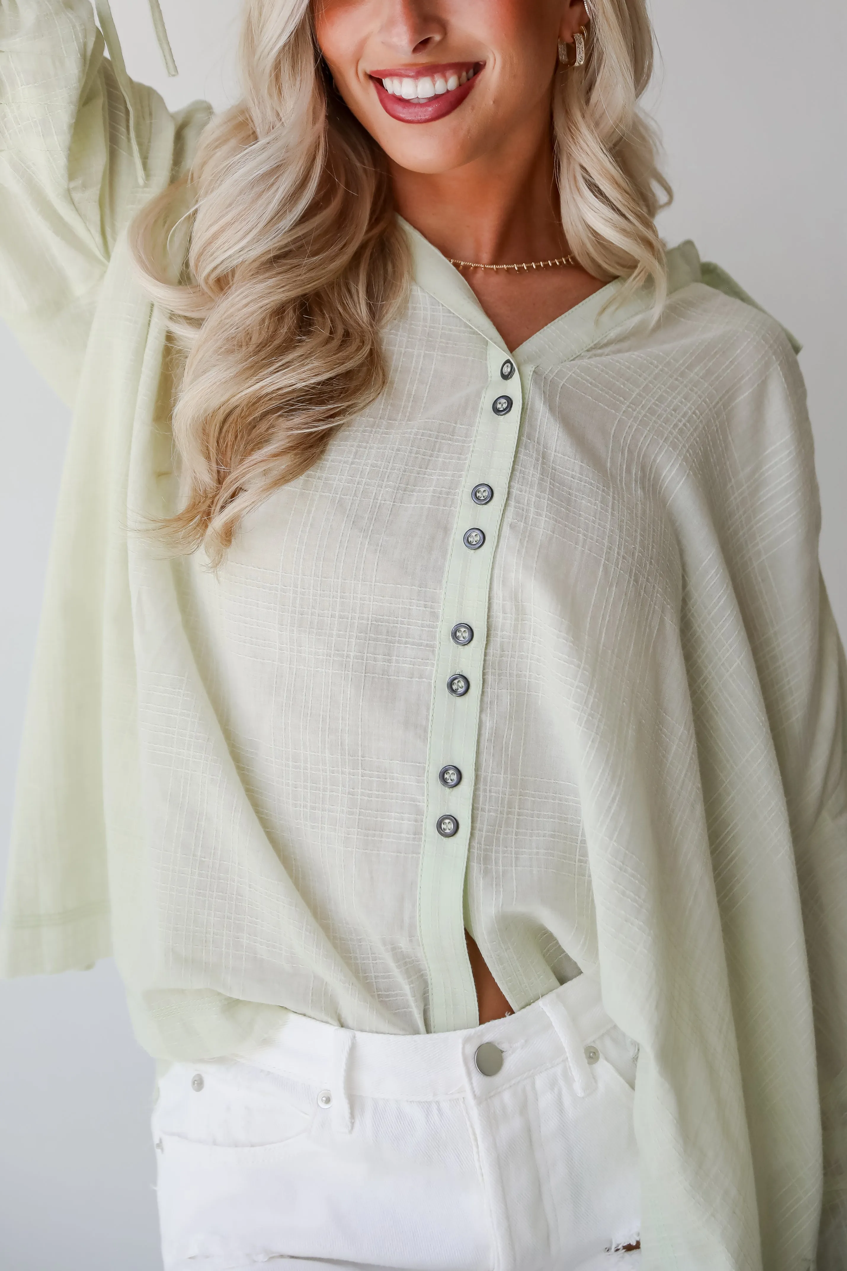 FINAL SALE - Stunning Demeanor Light Green Oversized Blouse