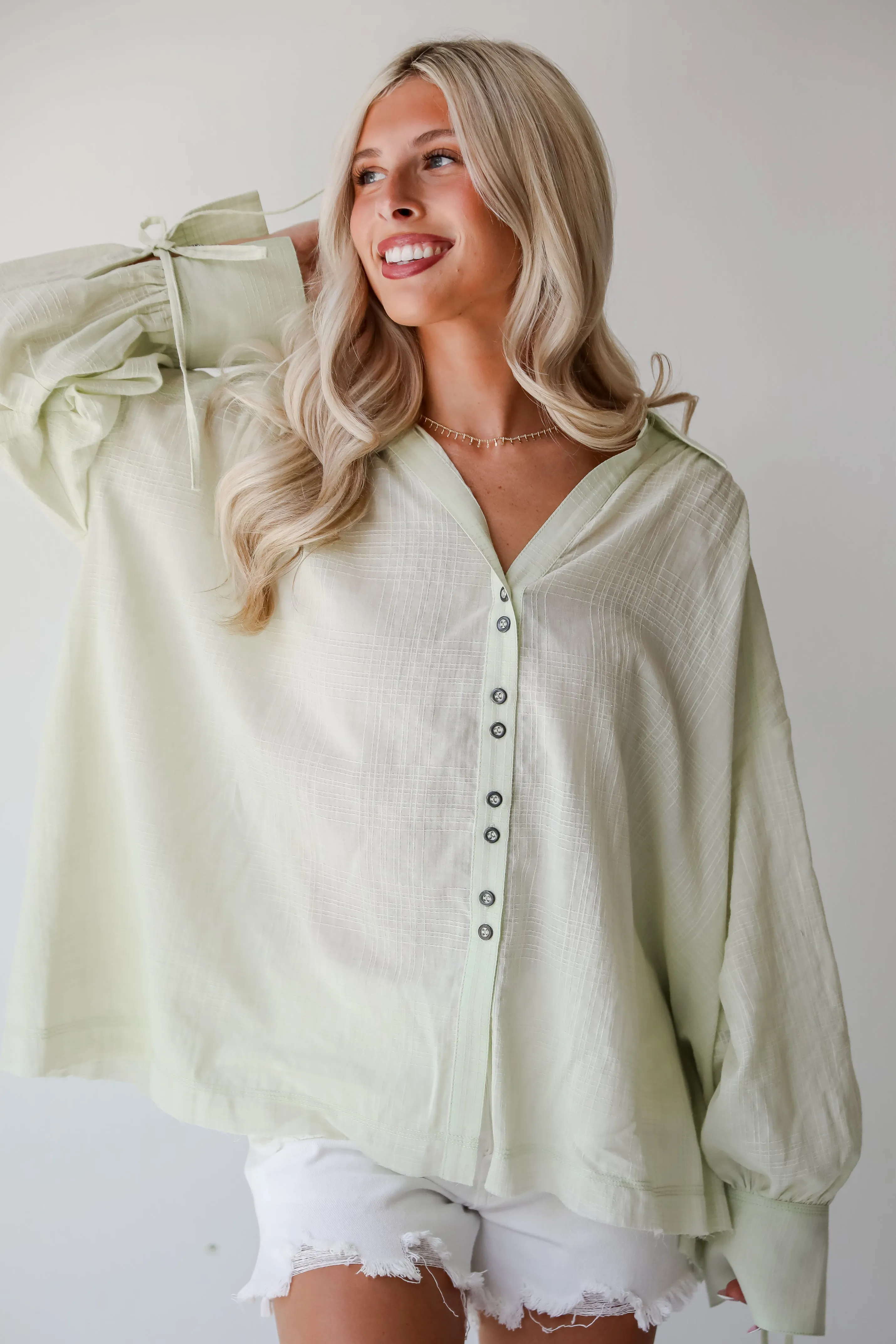 FINAL SALE - Stunning Demeanor Light Green Oversized Blouse