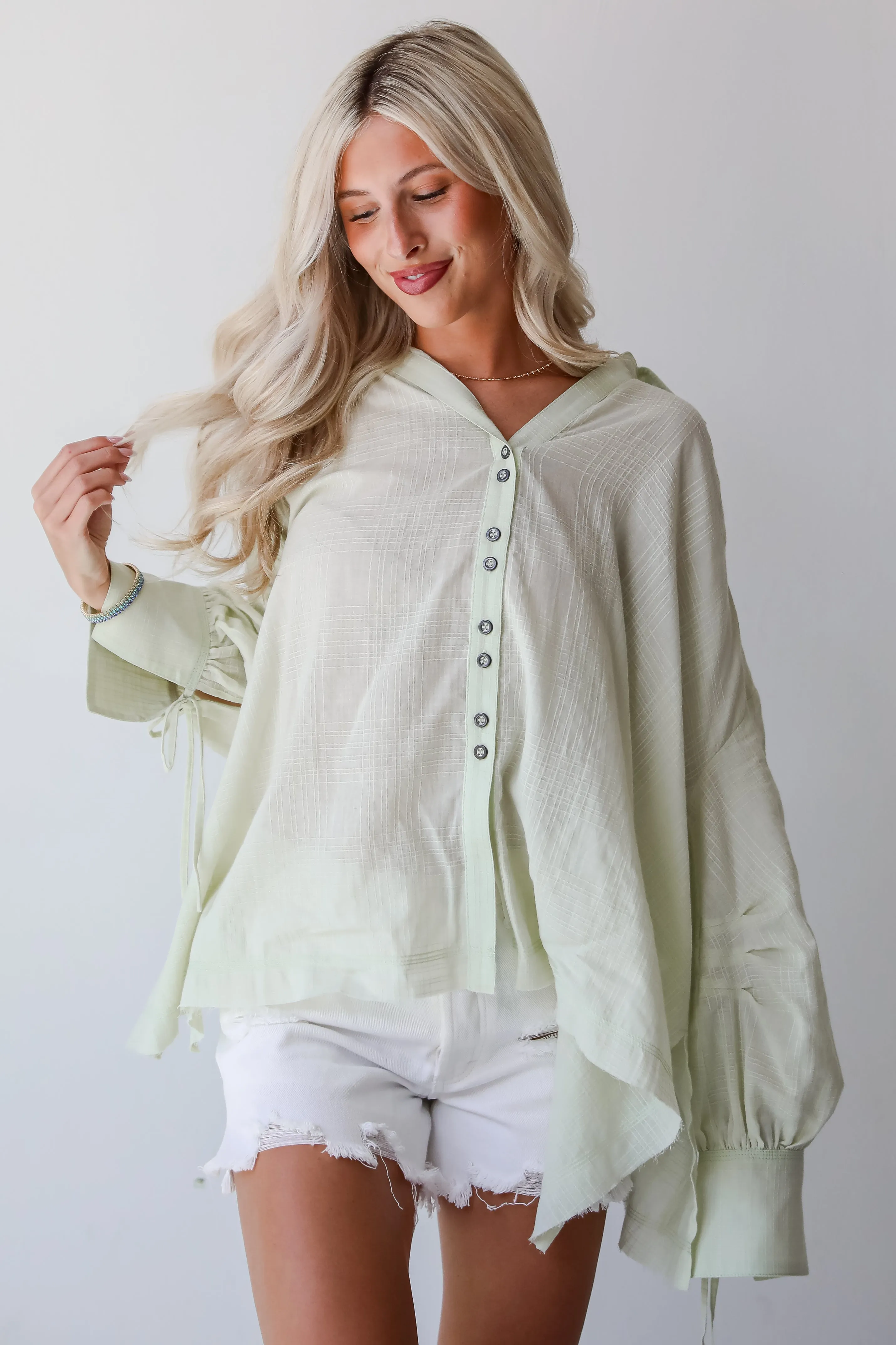 FINAL SALE - Stunning Demeanor Light Green Oversized Blouse