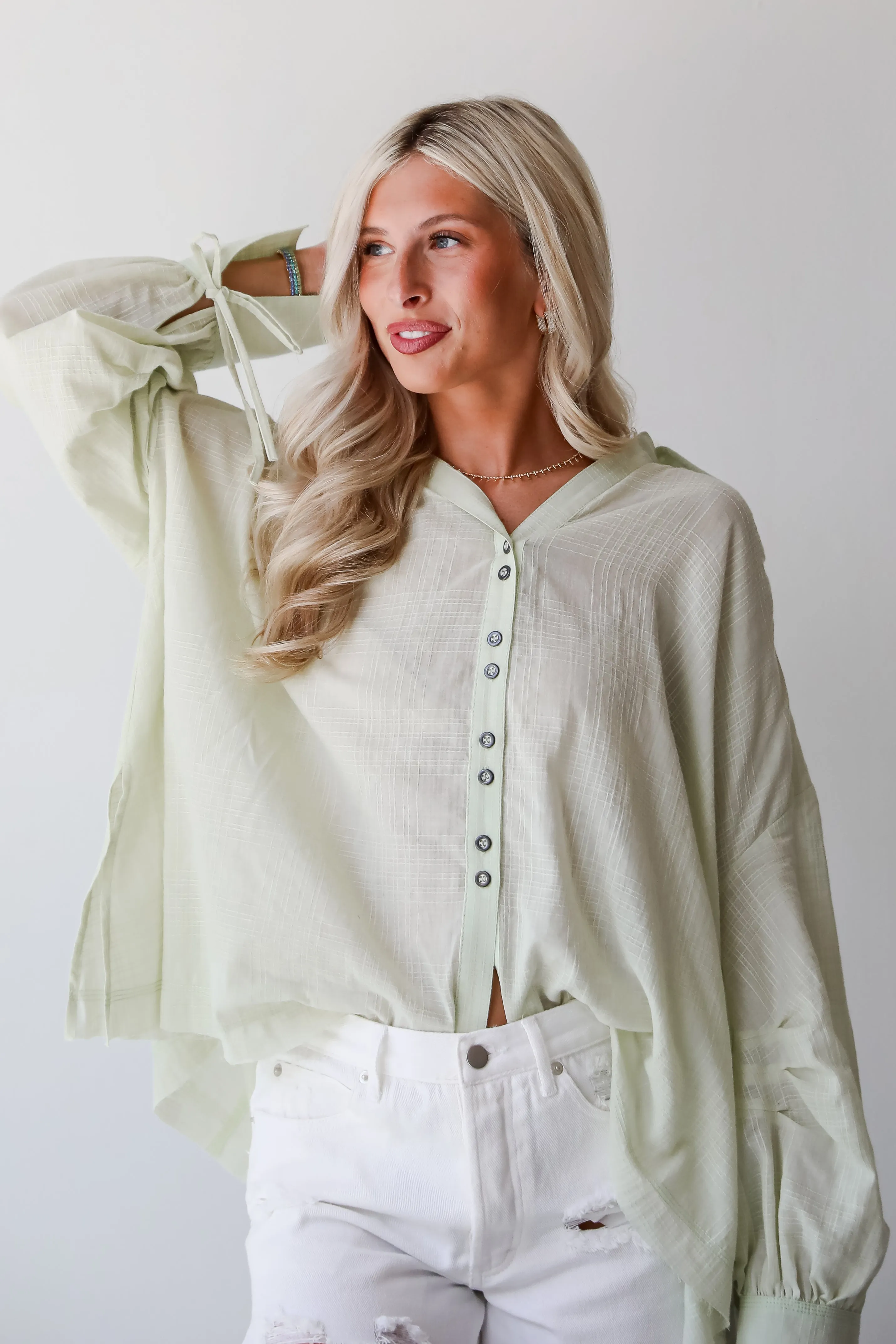 FINAL SALE - Stunning Demeanor Light Green Oversized Blouse