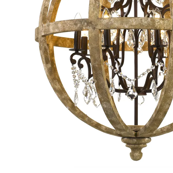 Florin 8 Light Wood and Iron Industrial Pendant Chandelier