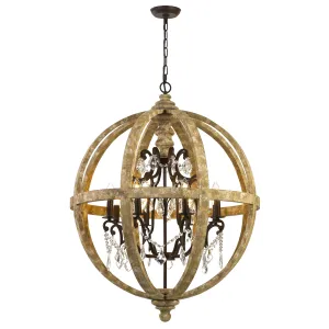 Florin 8 Light Wood and Iron Industrial Pendant Chandelier