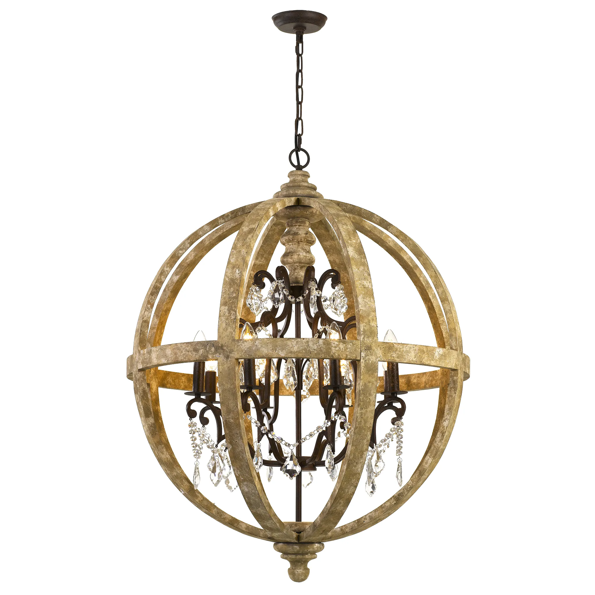 Florin 8 Light Wood and Iron Industrial Pendant Chandelier