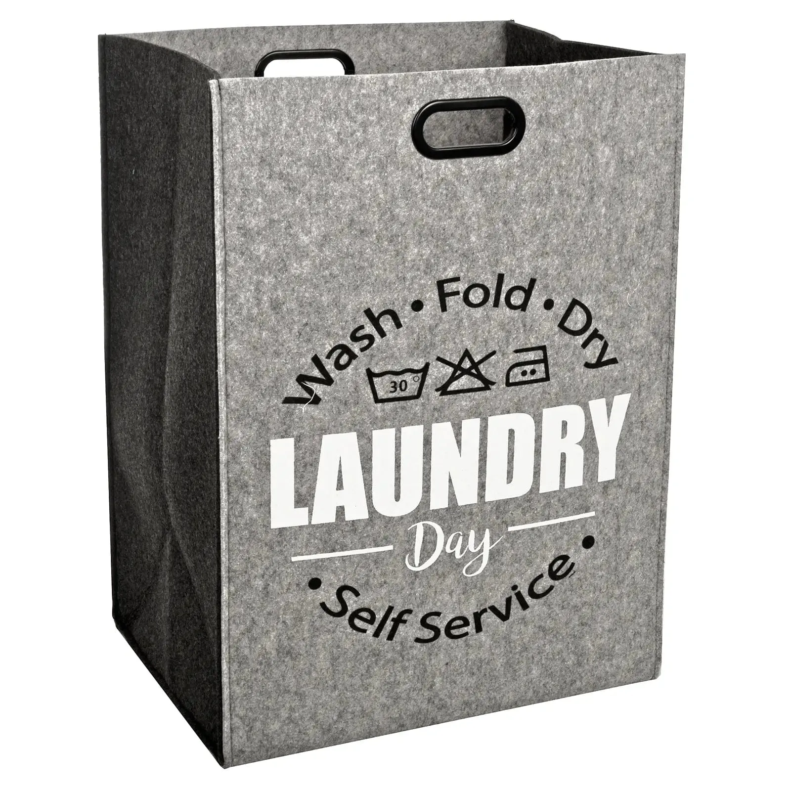 Folding Laundry Bag Grey Felt Care Instructions Design 46x63cm