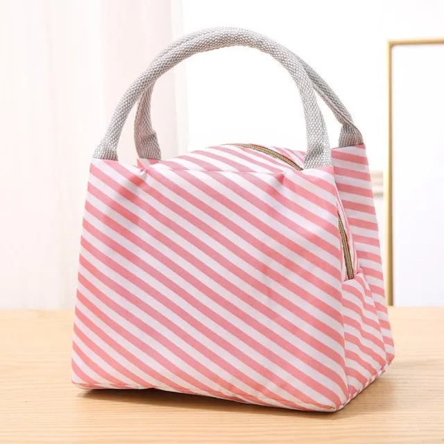 Functional Pattern Cooler Lunch Box Portable Insulated Canvas Lunch Bag Thermal Food Picnic Lunch Bags For Women Kids