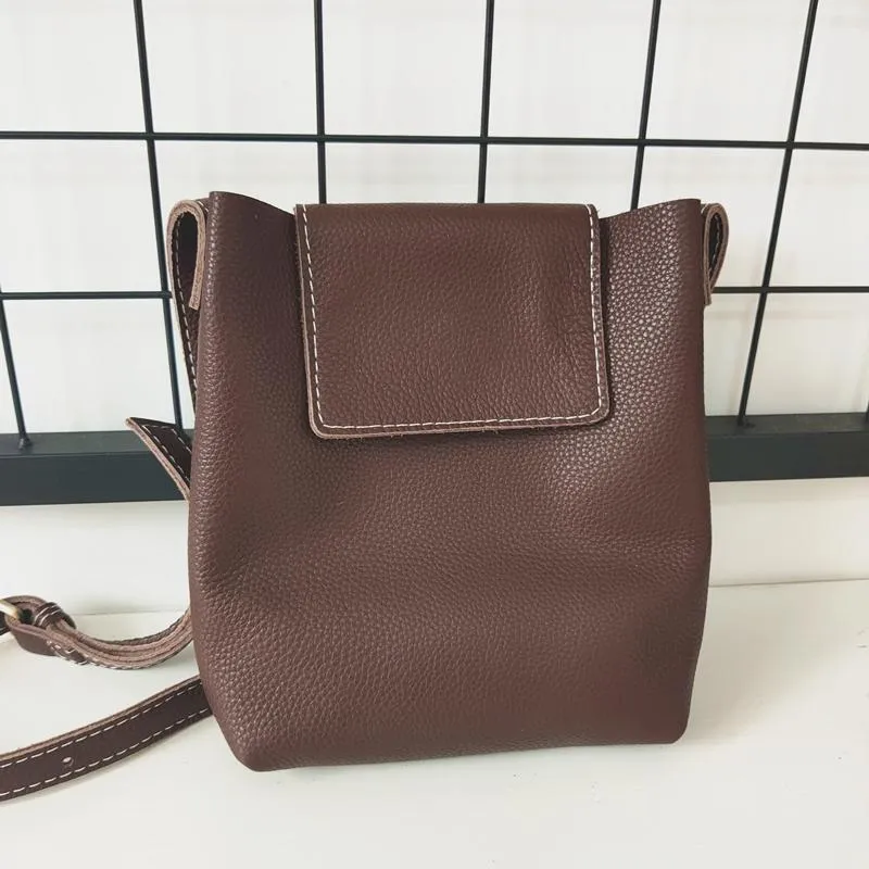 Genuine Black Leather Womens Bucket Brown Side Bag Vertical White Shoulder Bag For Womens Green Leather Crossbody Bag