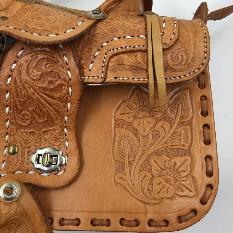 Handmade, Hand Tooled Mexican Leather and Sheepskin Saddle Shoulder Bag