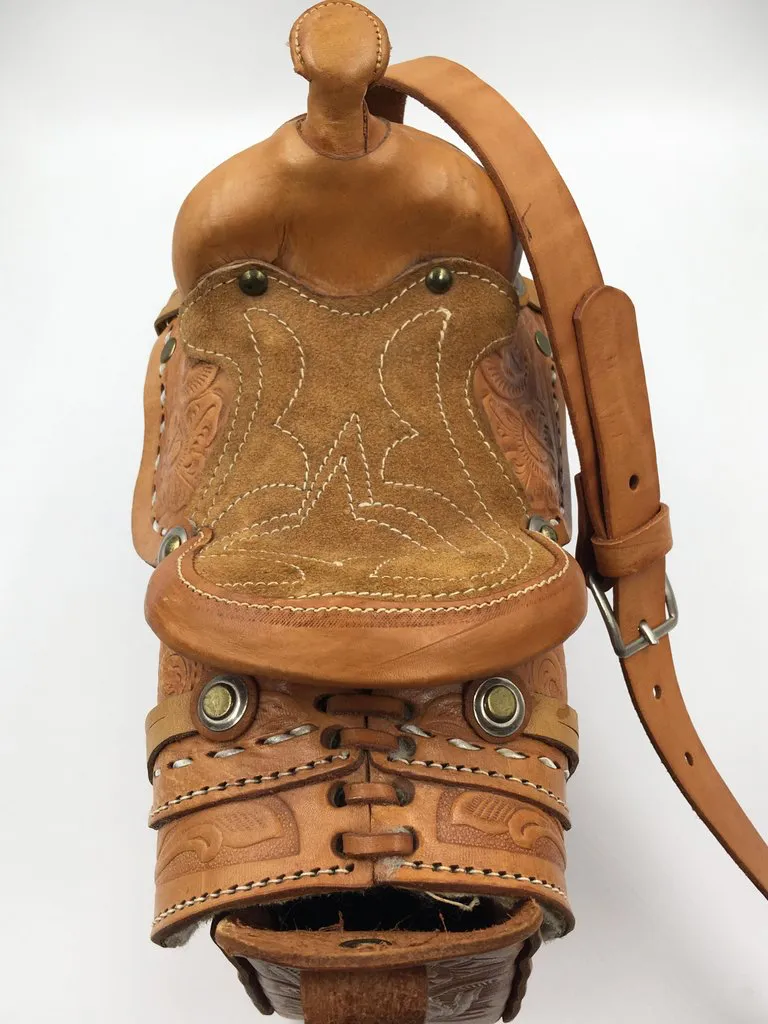 Handmade, Hand Tooled Mexican Leather and Sheepskin Saddle Shoulder Bag