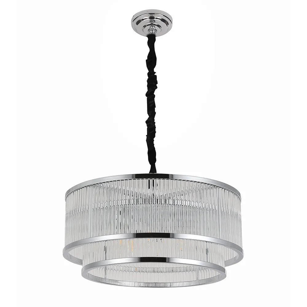 Hannah 6 Light Chrome and Clear Fluted Crystal Glass Pendant by Amond