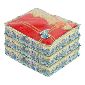 Heart Home Floral Print Non-Woven Saree cover For Store Saree, Lehenga, Suit With Transparent Top,Pack of 3 (Blue) 54HH4158.